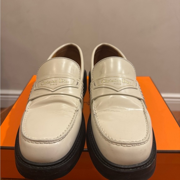 Dior Cream Leather Penny Loafers with Black Soles - Picture 2 of 5